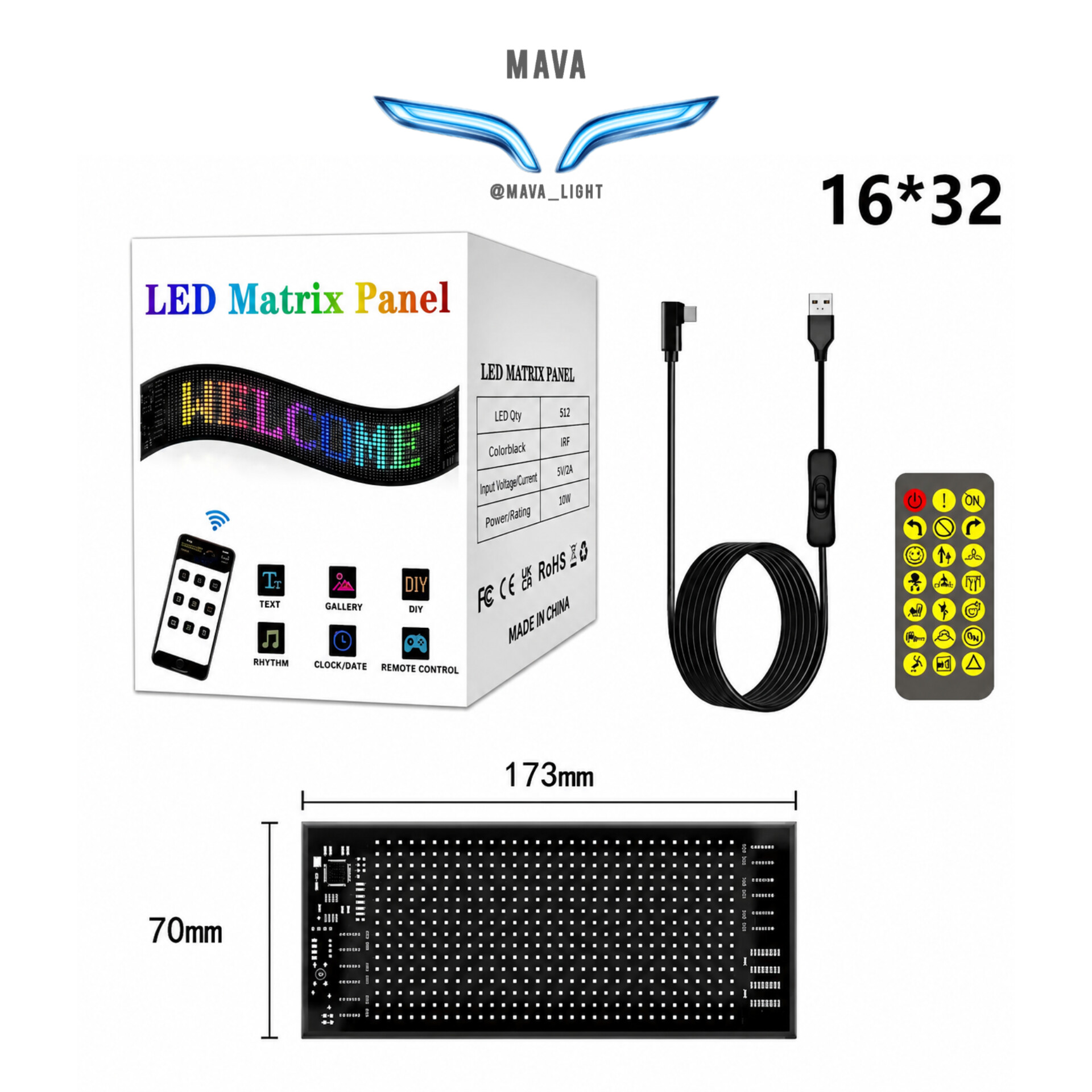 پنل LED ماتریسی RGB مدل 16×32 | نمایشگر LED موزیکال با ریموت و اپلیکیشن