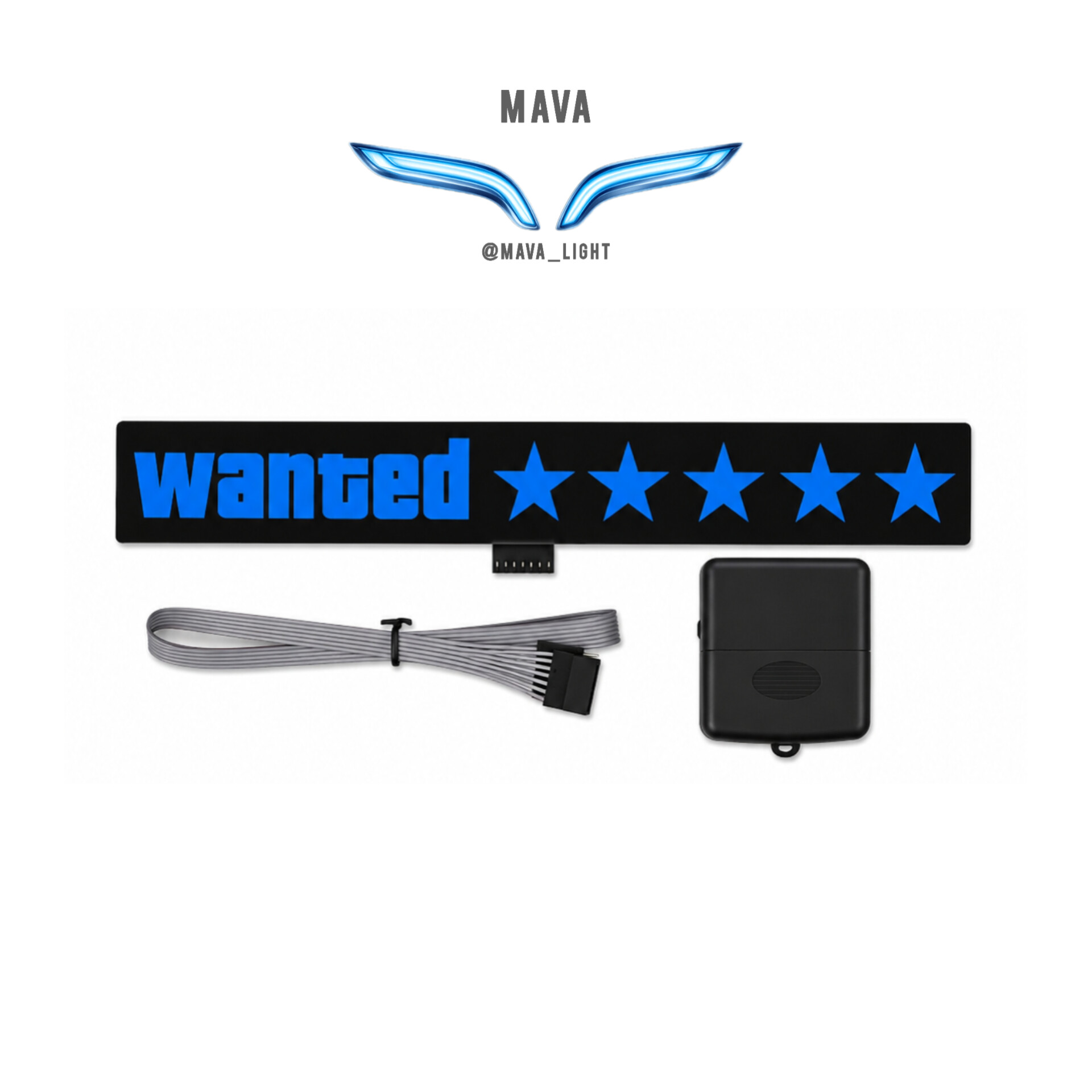 استیکر چراغدار خودرو LED مدل Wanted رنگ آبی